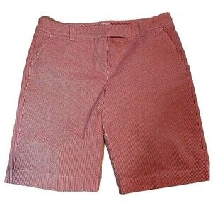 Talbots Petities Red/White Pinstripe Seersucker Classic Bermuda Golf Shorts Sz14